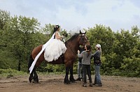 Hermione transportant une mariée pour la cérémonie sur le Site du Baluchon.